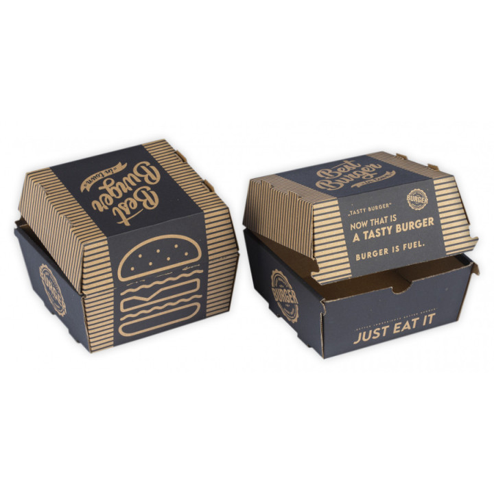 BOX na hamburger 130x130x110 mm s potlačou, hnedý, 100 ks.