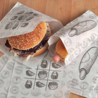 Vrecko na hamburger s motívom ,,FAST-FOOD" 16x17 cm, 500 ks