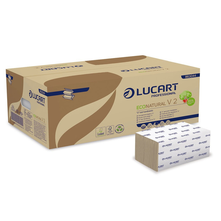 Skladané utierky ECO NATURAL Lucart, V-fold, prírodná, 2 vrst. - 3800 ks